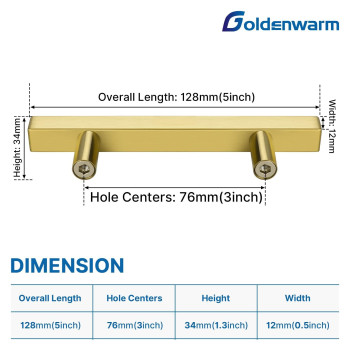 Goldenwarm 6 Pack Brushed Brass Cabinet Pulls Gold 3In Drawer Handles Brushed Gold Kitchen Cabinet Hardware Ls1212Gd76 Modern