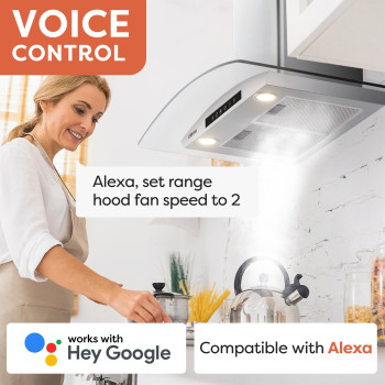 Wall Mount Range Hood 30 Inch 450 Cfm Smart Range Hood With Voice Control Compatible With Alexagoogle Homesmart Life Assista