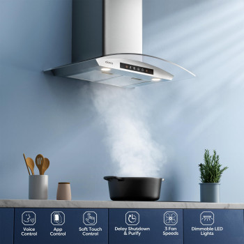 Wall Mount Range Hood 30 Inch 450 Cfm Smart Range Hood With Voice Control Compatible With Alexagoogle Homesmart Life Assista