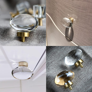 Clctk 16 Pack Glass Cabinet Knobs And Pulls Oval Crystal Knobs For Dresser Drawers Satin Brassgold Kitchen Cabinet Knobs Egg