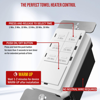 Enerlites 30Minute No Neutral Wire Countdown Timer Switch 1510152030 Min For Bathroom Fans Heaters Lights Led Indicat