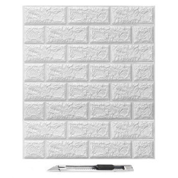 Art3D 30Pcs 3D Brick Wallpaper In White Faux Foam Brick Wall Panels Peel And Stick Waterproof For Bedroom Living Room And La