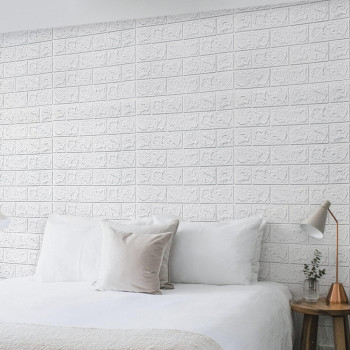 Art3D 30Pcs 3D Brick Wallpaper In White Faux Foam Brick Wall Panels Peel And Stick Waterproof For Bedroom Living Room And La