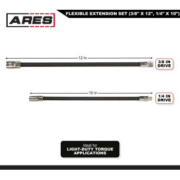 Ares 42072 2Piece Flexible Socket Extension Set 14Inch And 38Inch Drive Extensions 10Inch And 12Inch Extensions Wit