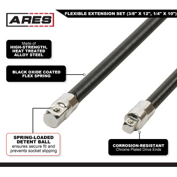 Ares 42072 2Piece Flexible Socket Extension Set 14Inch And 38Inch Drive Extensions 10Inch And 12Inch Extensions Wit