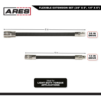 Ares 42071 2Piece Flexible Socket Extension Set 14Inch And 38Inch Drive Extensions 6Inch And 8Inch Extensions With