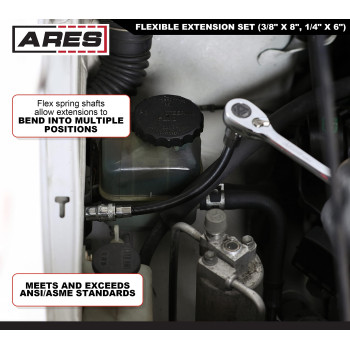 Ares 42071 2Piece Flexible Socket Extension Set 14Inch And 38Inch Drive Extensions 6Inch And 8Inch Extensions With