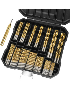 Ticonn 99Pcs Titanium Coated Drill Bit Set 135 Degree Tip Hss Bits Kit With Storage Case For Aluminum Copper Soft Alloy Steel