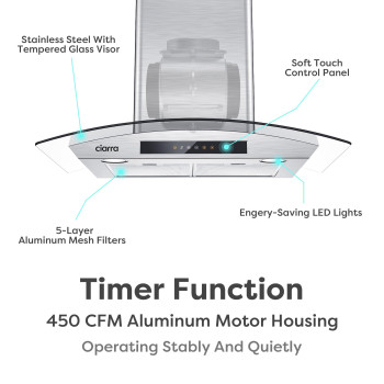 Wall Mount Range Hood With Carbon Filters 30 Inch Range Hood With Soft Touch Control Timer Function Ducted And Ductless Conve