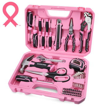 Workpro 52Piece Pink Tools Set Household Tool Kit With Storage Toolbox Basic Tool Set For Home Garage Apartment Dorm New