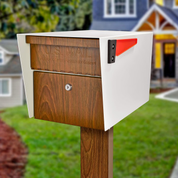 Mail Boss 7520 Mail Manager Locking Mailbox Medium Cream White Wood Grain