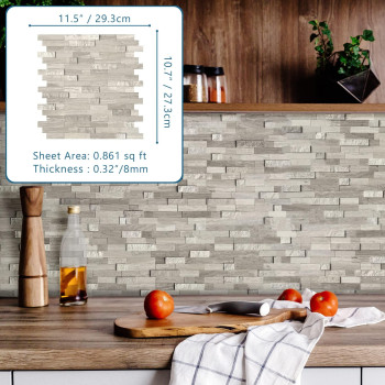 Sunwings Peel And Stick Mosaic Natural 3D Stone Self Adhesive Tiles 12 X 11 5Sheet Stick On Backsplash For Kitchen Bathroo