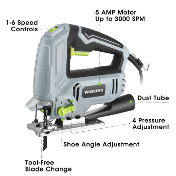 Workpro Jig Saw Heavy Duty Design 5 Amp 3000 Spm Jigsaw Tool Corded Electric Power Cutter For Wood Metal And Plastic Cutting