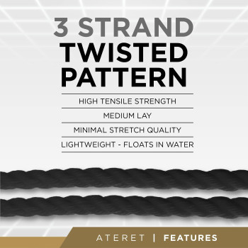 Ateret Twisted 3Strand Black Polypropylene Rope Monofilament I 1 X 100 Feet I 12 825 Lbs Tensile Strength I Lightweight He