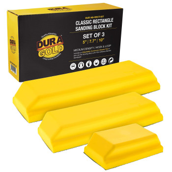 Duragold Pro Series Classic Rectangle Hand Sanding Block Kit With 3 Blocks 5 734 And 10 Set Hook Loop Backing And