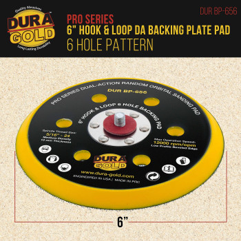 Duragold Pro Series 6 Hook Loop Da Backing Plate Pad 6 Hole Pattern Dustless Low Profile Edge Medium Density Dualacti