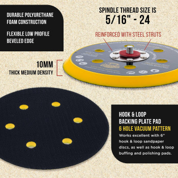 Duragold Pro Series 6 Hook Loop Da Backing Plate Pad 6 Hole Pattern Dustless Low Profile Edge Medium Density Dualacti