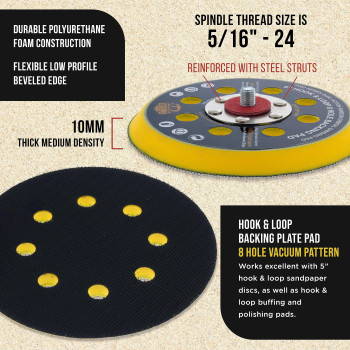 Duragold Pro Series 5 Hook Loop Da Backing Plate Pad 8 Hole Pattern Dustless Low Profile Edge Medium Density Dualacti