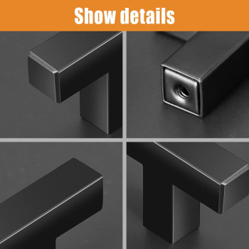 Vehcil Black Square Cabinet Knobs 20 Pack Single Hole Black Cabinet Handle Drawer Pull For Kitchen Cupboard Closet Bathroom Dre