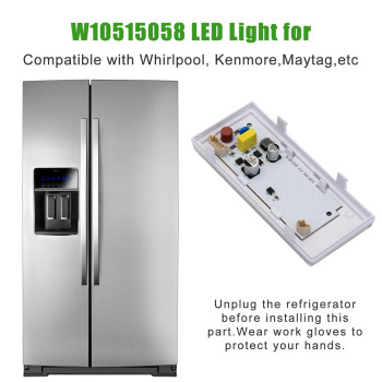 New W10515058 Refrigerator Freezer Main Led Light Set And Driver For Whirlpool Kenmore With Tapered Lens And Bezel Replaces W10