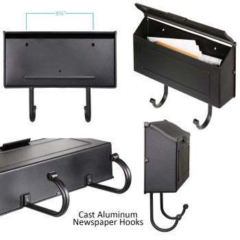 Small Cast Aluminum Metal Mailbox With Newspaper Hooks Easy To Install Wall Mount Heavy Duty Rustproof Coated Paint Horizont