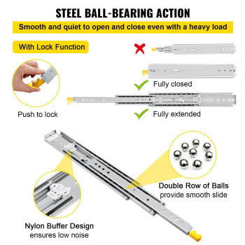 Vevor Drawer Slides With Lock 1 Pair 28 Inch Heavyduty Industrial Steel Up To 500 Lbs Capacity 3Fold Full Extension Ball B