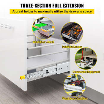 Vevor Drawer Slides With Lock 1 Pair 30 Inch Industrial Drawer Slides Up To 500 Lbs Capacity 3Fold Full Extension Ball Bear