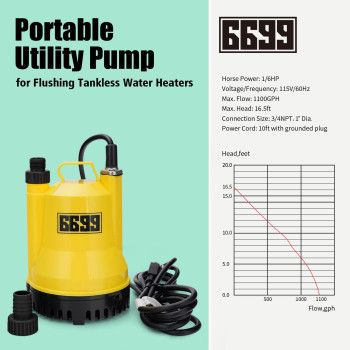 6699 Tankless Water Heater Descaling Flush Kit Includes Submersible Utility Pump With Adapters 3 Gallons Pail With Bucket Lid Op