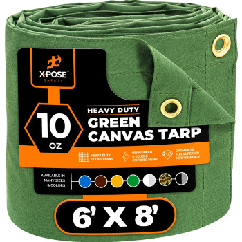 Xpose Safety Canvas Tarp 10Oz Green Canvas Tarps Heavy Duty Water Resistant With Brass Grommets Multipurpose Outdoor Tarpauli