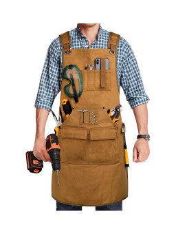 Uup Woodworking Apron For Men Shop Apron 20 Oz Waxed Canvas Work Apron With 9 Tool Pockets Heavy Duty Tool Apron For Carpenters