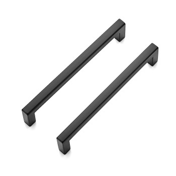 Ravinte 20 Pack 5 Inch Hole Center Solid Slim Square Pulls Matte Black Kitchen Cabinet Handles Square Bar Drawer Handles Flat Bl