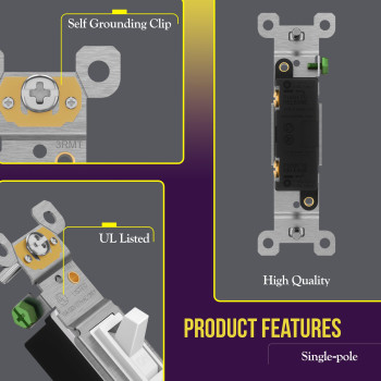 Enerlites Toggle Light Wall Plate Bundle Single Pole Electrical Switch 15A 120277V Grounding Screw Residential Grade Ul Li
