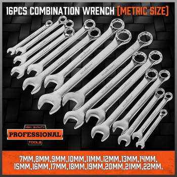 Horusdy 32Piece Combination Wrench Set Sae And Metric 141 7Mm22Mm 12 Point Chrome Vanadium Steel Construction With