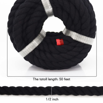 Sinyloo Black Rope 12 Inch 50 Feet Twisted Cotton Rope 100 Natural Thick Rope For Crafts Decoration Wall Hanging