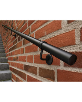 Rothley Industrial Stair Railing Indoor 118Ft Metal Handrail For Indoor Stairs Matte Black Stair Rail Attach To Wall Staircase