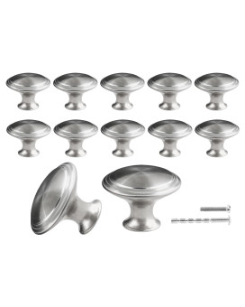 Waziaqoc 12Pcs Silver Mushroom Knobs Stainless Steel Dresser Knobs 1316 Inch Diameter Round Drawer Knob Pull Handle With Moun