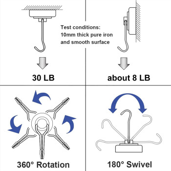 E Bavite Swivel Swing Magnetic Hooks Strong Neodymium Rare Earth Heavy Duty Magnet Hook Perfect For Refrigerator And Other Magn