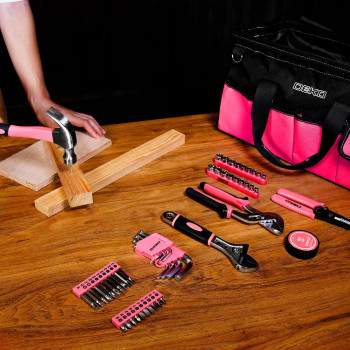 Dekopro Pink Tool Set For Women Ladies Girls 226Piece Household Hand Tool Kit With Wide Mouth Open Storage Tool Bag For Diy H