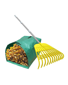 Gardzen 12 Tines Gardening Leaf Rake Lightweight Steel Handle Detachable Ideal Camp Rake Comes With Dustpantype Garden Bag