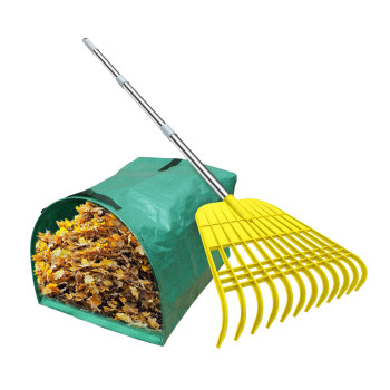 Gardzen 12 Tines Gardening Leaf Rake Lightweight Steel Handle Detachable Ideal Camp Rake Comes With Dustpantype Garden Bag