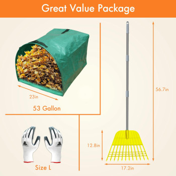 Gardzen 12 Tines Gardening Leaf Rake Lightweight Steel Handle Detachable Ideal Camp Rake Comes With Dustpantype Garden Bag