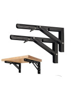 Black Folding Shelf Brackets Max Load 220 Lb Heavy Duty Diy Wall Mounted Shelf Bracket Space Saving For Table Work Bench 8 In