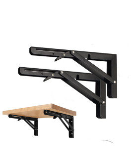 Black Folding Shelf Brackets Max Load 220 Lb Heavy Duty Diy Wall Mounted Shelf Bracket Space Saving For Table Work Bench 8 In