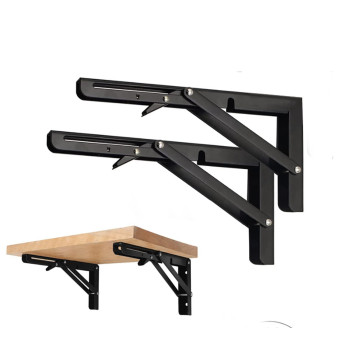 Black Folding Shelf Brackets Max Load 220 Lb Heavy Duty Diy Wall Mounted Shelf Bracket Space Saving For Table Work Bench 8 In