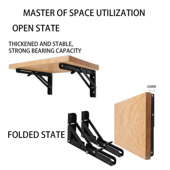 Black Folding Shelf Brackets Max Load 220 Lb Heavy Duty Diy Wall Mounted Shelf Bracket Space Saving For Table Work Bench 8 In