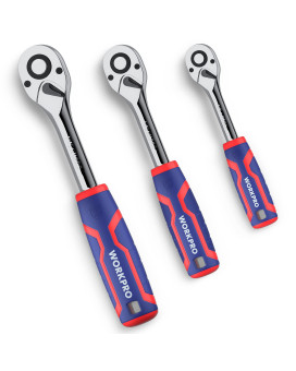 Workpro 3Piece Ratchet Set 14 38 12 Drive Ratchet Wrench Quickrelease Reversible 72Tooth Chrome Alloy Made