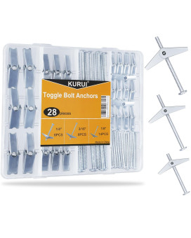 Kurui 28Pcs Heavy Duty Hollow Wall Anchors For Drywall Ceiling Toggle Bolts And Wing Nut Kit Metal Drywall Anchors And Screws