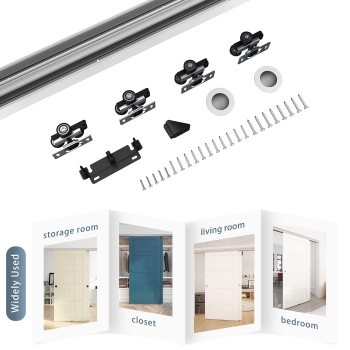 Jubest Bypass Door Hardware 48 Aluminum Sliding Closet Door Hardware Set With Finger Pull Included Smoothly And Quietly For