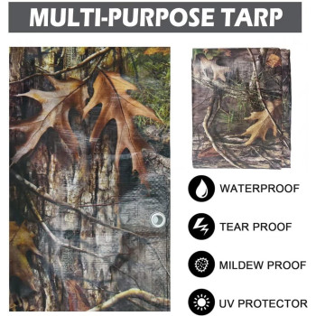 Loogu Heavy Duty Waterproof Tarp Bionic Tree Camo Multi Purpose Poly Cover 10Mil