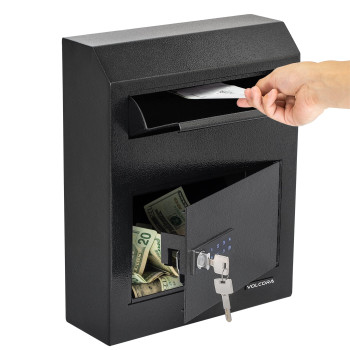 Volcora Key Drop Box With Lock Drop Slot Depository Safe Box Digital Keypad Money Drop Safe For Business Cash Drop Box Wall